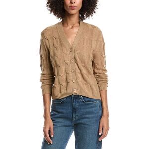 Forte Cashmere Womens  Wool & Cashmere-Blend Cable V-Neck Cardigan, Tan